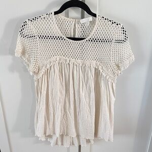 Anthropologie Chic Cream Crochet Blouse